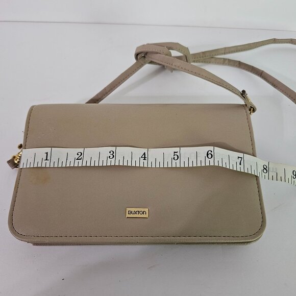 Buxton Beige Leather Crossbody Wallet Clutch‎ Purse Wristlet With Mirror 《834》M - Picture 7 of 12